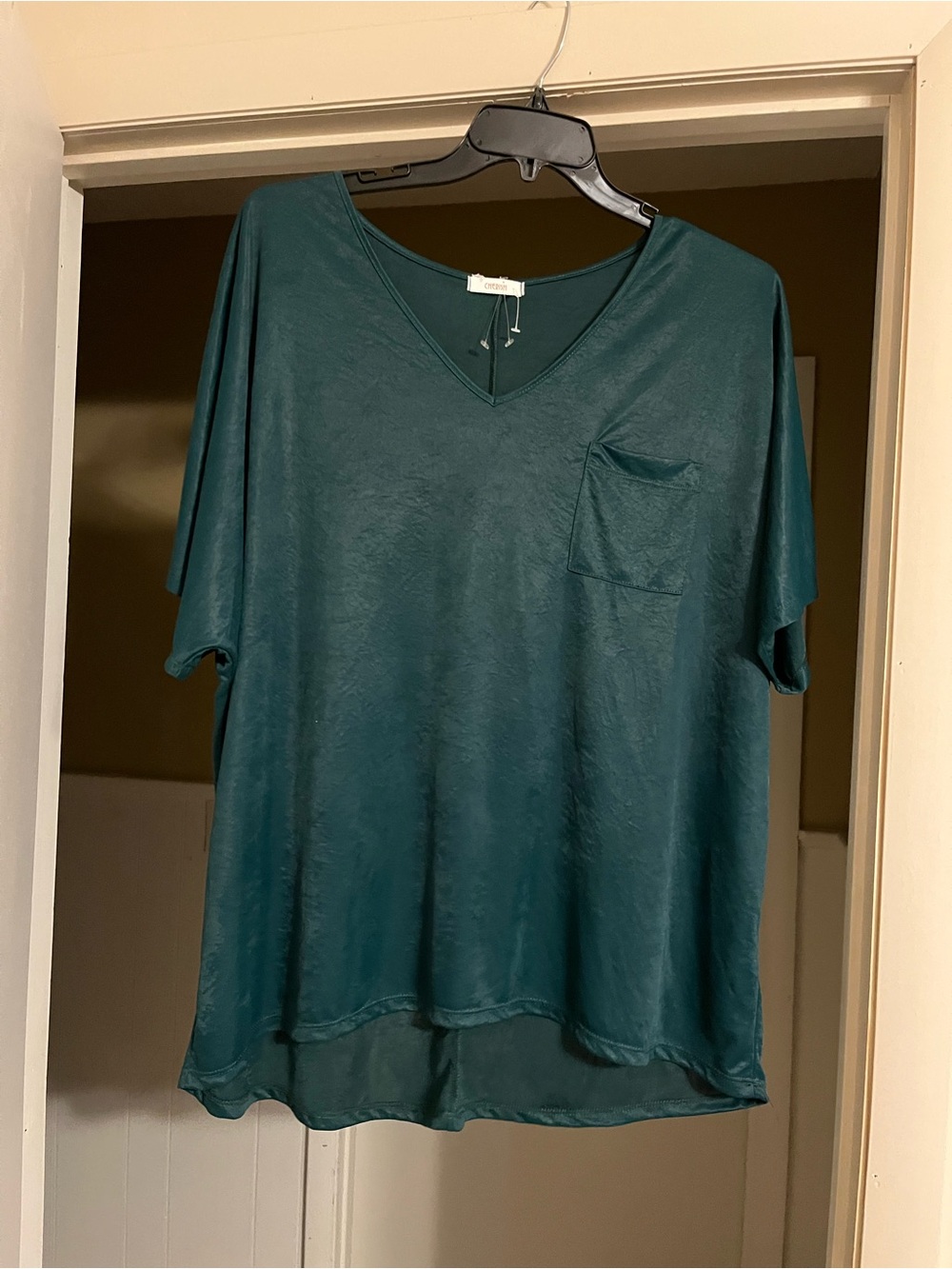 Relaxed V-Neck Pocket Tee in Teal
